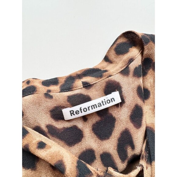 REFORMATION Marcy Leopard Print Georgette Neck Tie Button Up Blouse, Size L - Picture 10 of 12